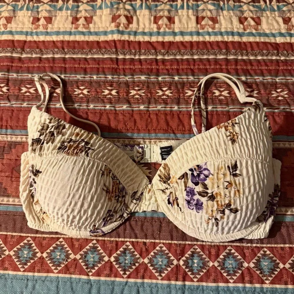 Triangl Swimwear Cream and Purple Floral Bra small